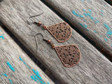 Vintage-Inspired Copper Lace Teardrop Earrings: Filigree Dangle Jewelry for Elegant Bohemian Style