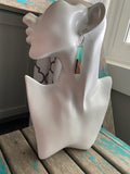 Long Wood and Transparent Mint Green with Gold Flecks Acrylic Earrings -Tapered-Style