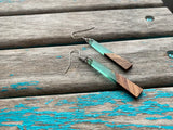 Long Wood and Transparent Mint Green with Gold Flecks Acrylic Earrings -Tapered-Style