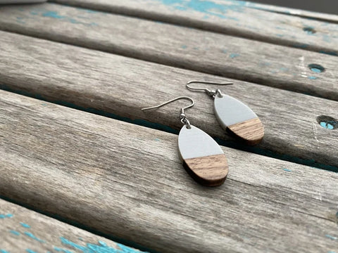 Teardrop Wood and Grey Earrings