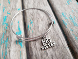 SALE- Big Sister Charm Bangle Bracelet - Adjustable Bracelet