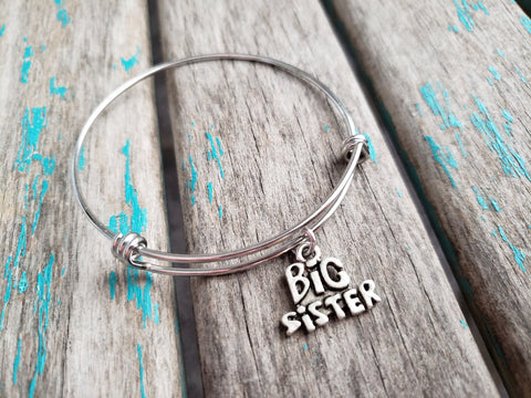 SALE- Big Sister Charm Bangle Bracelet - Adjustable Bracelet