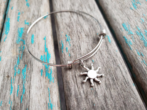 SALE - Sun Burst Charm Bangle Bracelet - Adjustable Jewelry