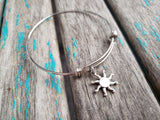 SALE - Sun Burst Charm Bangle Bracelet - Adjustable Jewelry
