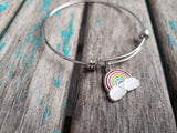 SALE - Rainbow Burst Charm Bangle Bracelet - Adjustable Jewelry
