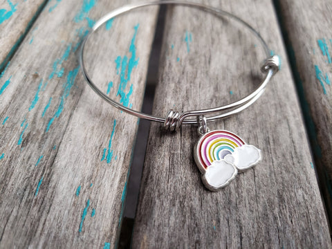 SALE - Rainbow Burst Charm Bangle Bracelet - Adjustable Jewelry