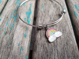SALE - Rainbow Burst Charm Bangle Bracelet - Adjustable Jewelry