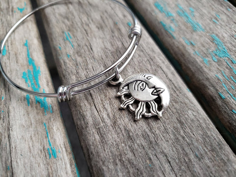 SALE - Sun and Moon Charm Bangle Bracelet - Adjustable Jewelry