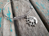 SALE - Sun and Moon Charm Bangle Bracelet - Adjustable Jewelry