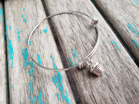 SALE- Cupcake Charm Bangle Bracelet - Adjustable Bracelet