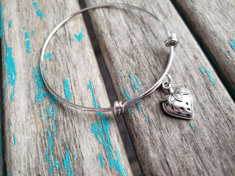 SALE- Strawberry Bangle Bracelet- Adjustable Charm Bracelet