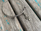 SALE- Treble Clef Charm Bangle Bracelet - Adjustable Bracelet