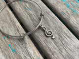 SALE- Treble Clef Charm Bangle Bracelet - Adjustable Bracelet