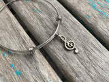 SALE- Treble Clef Charm Bangle Bracelet - Adjustable Bracelet