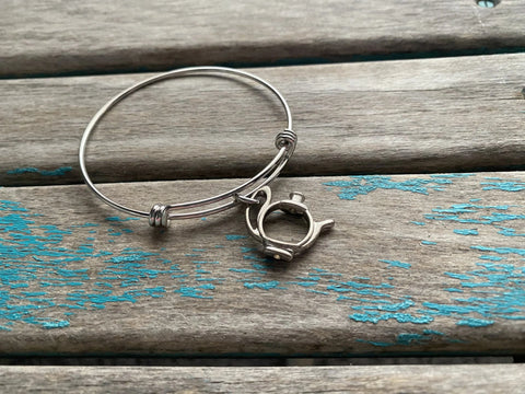 SALE- Teapot Charm Bangle Bracelet - Adjustable Bracelet