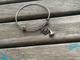 SALE- French Horn Charm Bangle Bracelet - Adjustable Bracelet