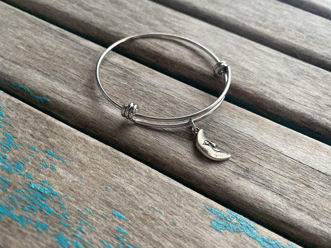 SALE- Moon Charm Bangle Bracelet - Adjustable Bracelet