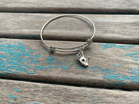 SALE- Hand Heart Design Charm Bangle Bracelet - Adjustable Bracelet