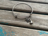 SALE- French Horn Charm Bangle Bracelet - Adjustable Bracelet
