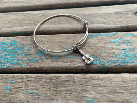 SALE- Guitar Charm Bangle Bracelet - Adjustable Bracelet