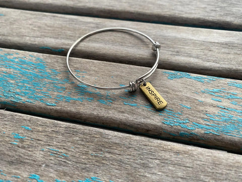 SALE- Inspire Charm Bangle Bracelet - Antique Gold Adjustable Bracelet