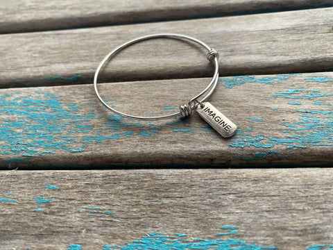 SALE- Imagine Charm Bangle Bracelet - Adjustable Bracelet