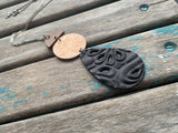 Wood, Copper, and Black Leather Pendant Necklace: Modern Statement Jewelry