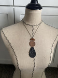 Wood, Copper, and Black Leather Pendant Necklace: Modern Statement Jewelry