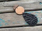 Wood, Copper, and Black Leather Pendant Necklace: Modern Statement Jewelry