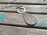 Wood, Silver, and Grey Leather Pendant Necklace: Modern Statement Jewelry