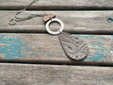 Wood, Silver, and Grey Leather Pendant Necklace: Modern Statement Jewelry