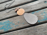 Wood, Copper, and Cream/Metallic Leather Pendant Necklace: Modern Statement Jewelry