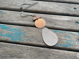 Wood, Copper, and Cream/Metallic Leather Pendant Necklace: Modern Statement Jewelry