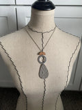 Wood, Silver, and Grey Leather Pendant Necklace: Modern Statement Jewelry