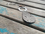 Wood, Silver, and Grey Leather Pendant Necklace: Modern Statement Jewelry