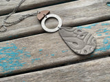 Wood, Silver, and Grey Leather Pendant Necklace: Modern Statement Jewelry