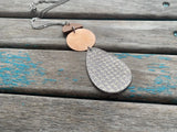 Wood, Copper, and Cream/Metallic Leather Pendant Necklace: Modern Statement Jewelry