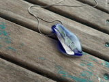 Blue, Silver, White Necklace- Glass Teardrop