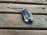 Blue, Silver, White Necklace- Glass Teardrop
