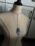 Blue, Silver, White Necklace- Glass Teardrop