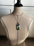 Blue, Green, Silver Necklace- Glass