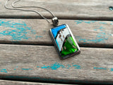 Blue, Green, Silver Necklace- Glass