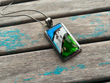 Blue, Green, Silver Necklace- Glass