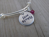 Live Simply Inspiration Bracelet - "live simply" Bracelet-  Hand-Stamped Bracelet- Adjustable Bangle Bracelet with an accent bead of your choice