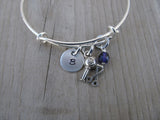 Hair Dresser Charm Bracelet-  Adjustable Bangle Bracelet with an Initial Charm and an Accent Bead in your choice of colors