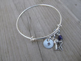 Hair Dresser Charm Bracelet-  Adjustable Bangle Bracelet with an Initial Charm and an Accent Bead in your choice of colors