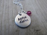 Carpe Diem Inspiration Necklace- "carpe diem"- Hand-Stamped Necklace with an accent bead in your choice of colors