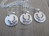 Personalized set of 3 Sisters Necklaces- 3 Necklace Set- "big sister", "middle sister", "little sister" each with a name disc and a pearl