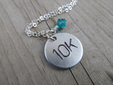 Marathon Necklace- "10K" - Hand-Stamped Necklace with an accent bead in your choice of colors