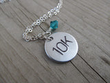 Marathon Necklace- "10K" - Hand-Stamped Necklace with an accent bead in your choice of colors